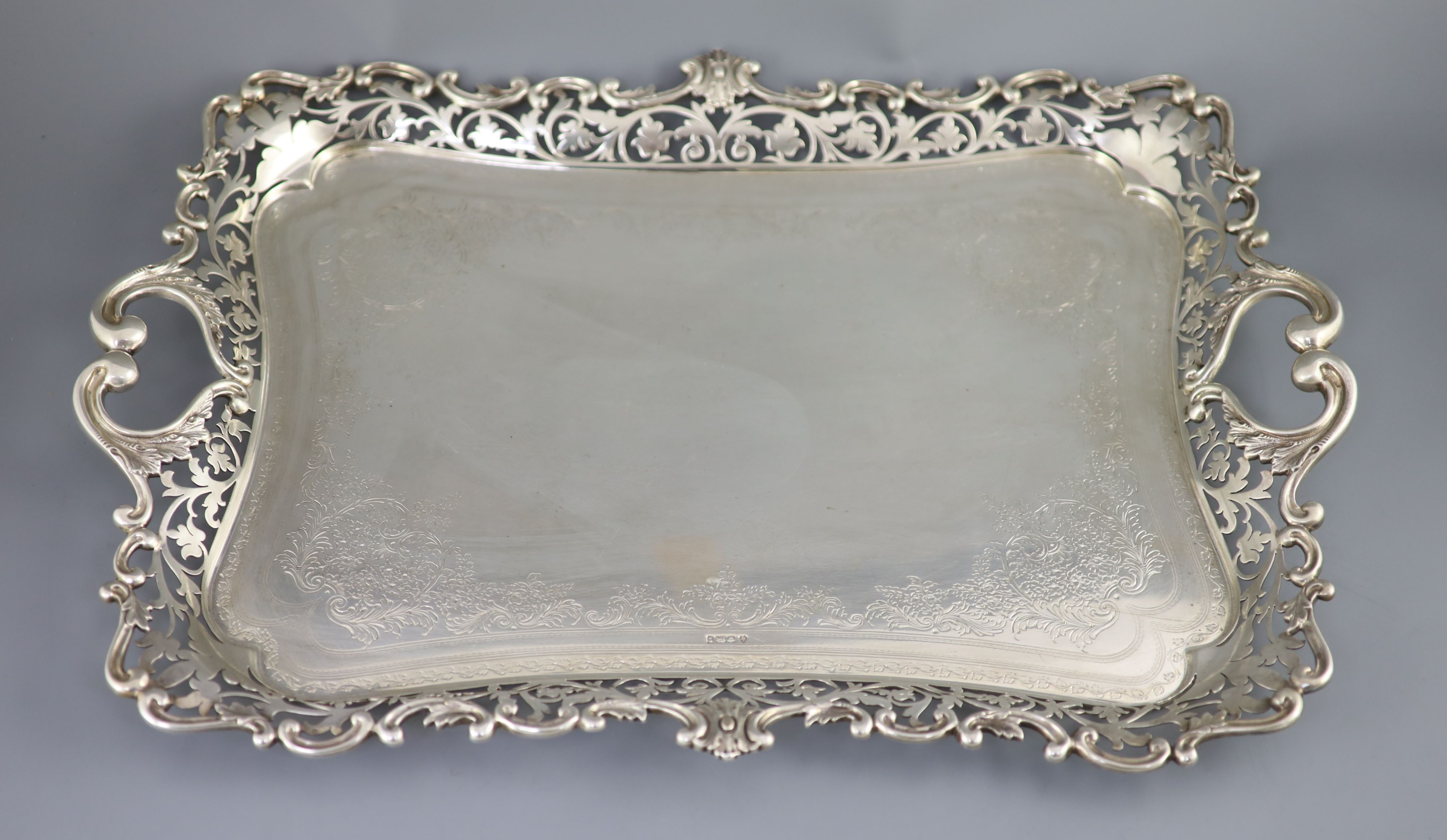 A George V silver two handled tea tray by Albert Henry Thompson,